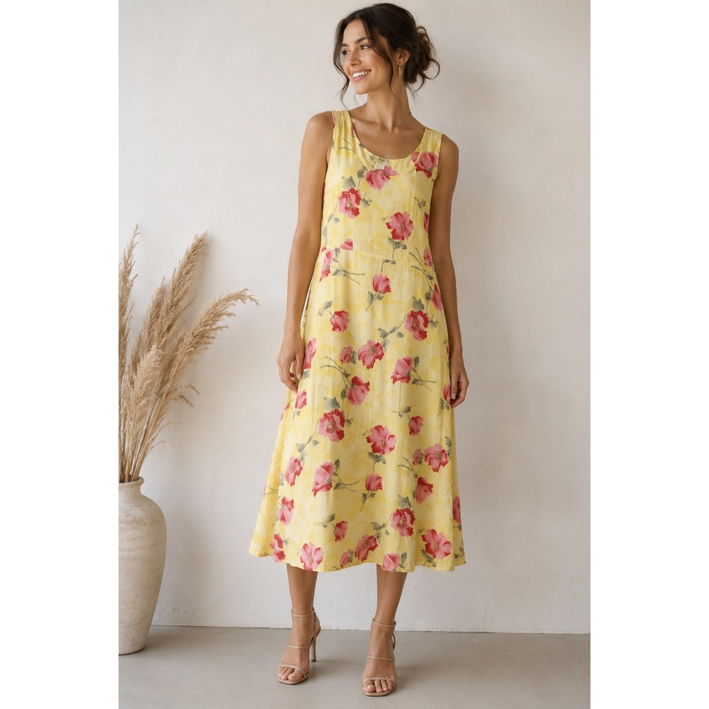 Vtg Y2K Floral Dress Women Sz M Cottagecore Feminine Garden Party Spring‎ Fairy